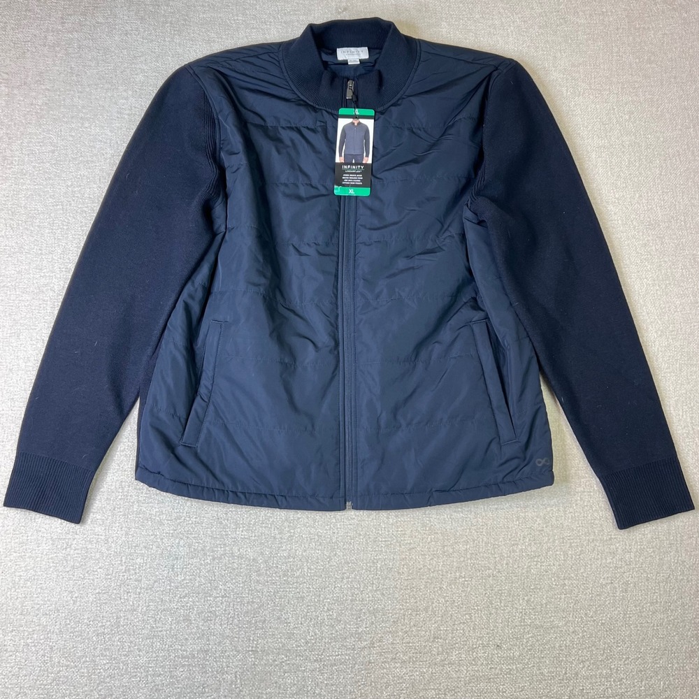 NWT Infinity Linearflex Mens XL Hybrid Quilted Sweater Jacket Navy Blue